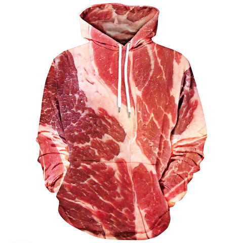 Unisex 3D Printed Raw Meat Pullover Long Sleeve Hooded Sweatshirt Tops Blouse
