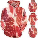 Unisex 3D Printed Raw Meat Pullover Long Sleeve Hooded Sweatshirt Tops Blouse